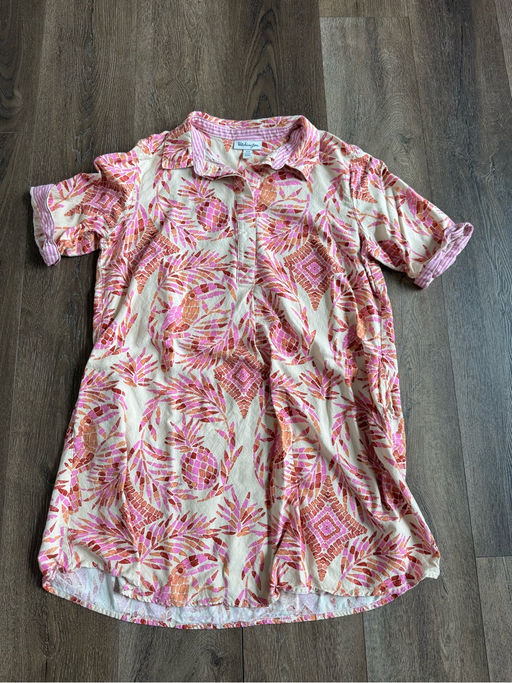 Patchington Pineapple Pink & Cream Linen Tunic Women’s Size Medium